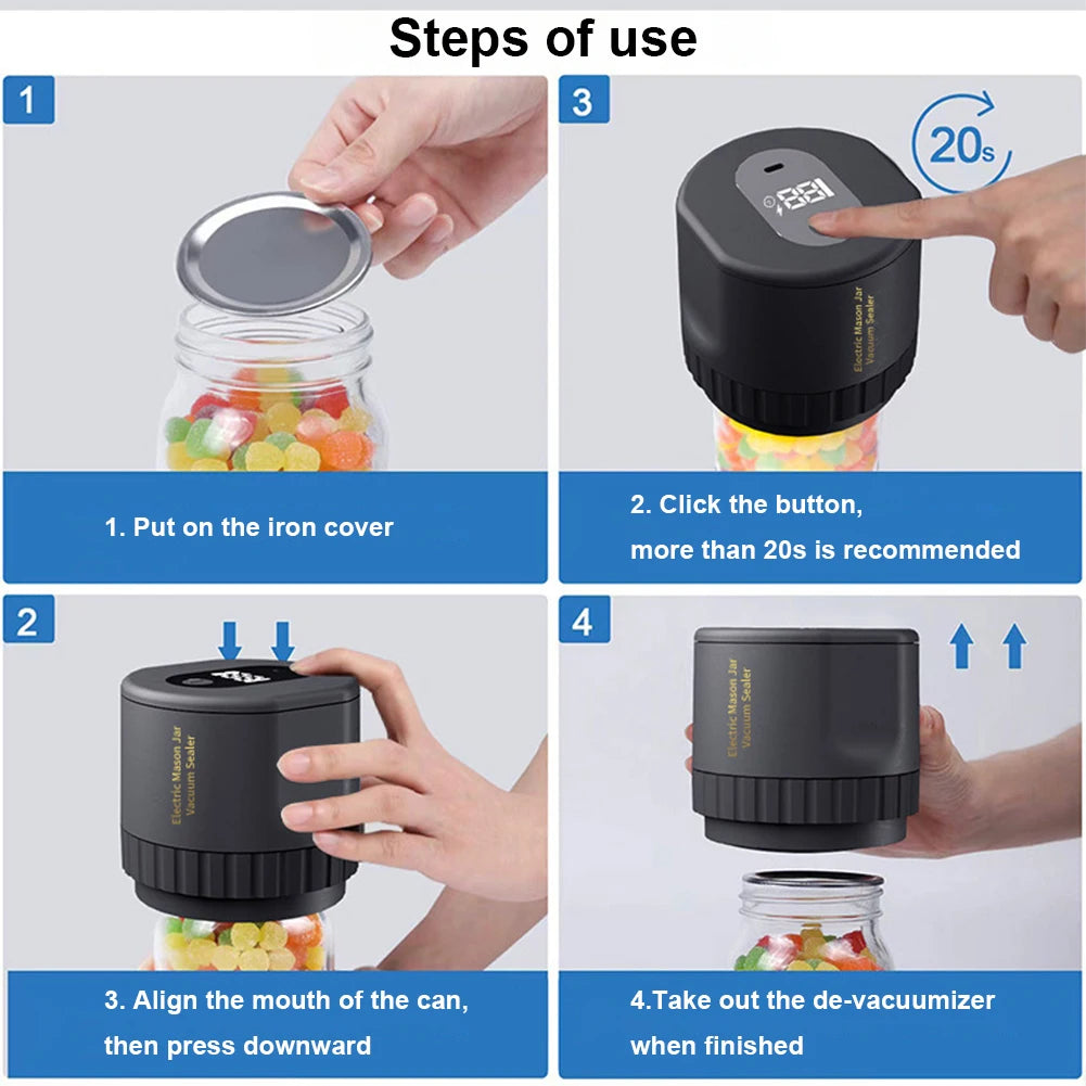 Electric Mason Jar Vacuum Sealer with Mason Jar Lids