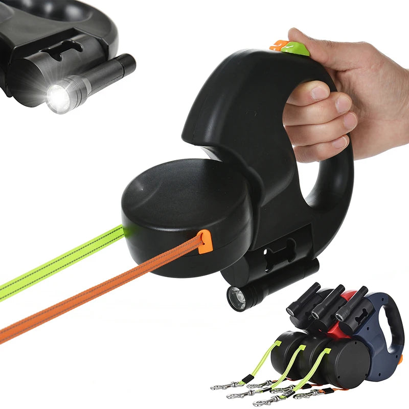 Retractable Double Dog Leashes, 360-Swivel No Tangle with Lights