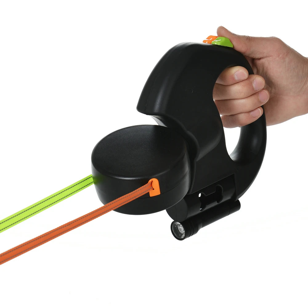 Retractable Double Dog Leashes, 360-Swivel No Tangle with Lights