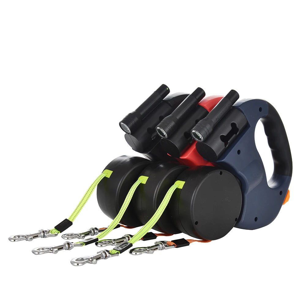 Retractable Double Dog Leashes, 360-Swivel No Tangle with Lights