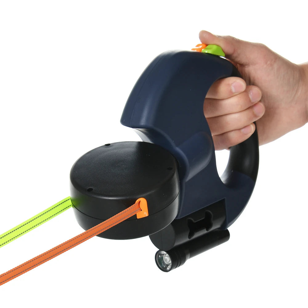 Retractable Double Dog Leashes, 360-Swivel No Tangle with Lights